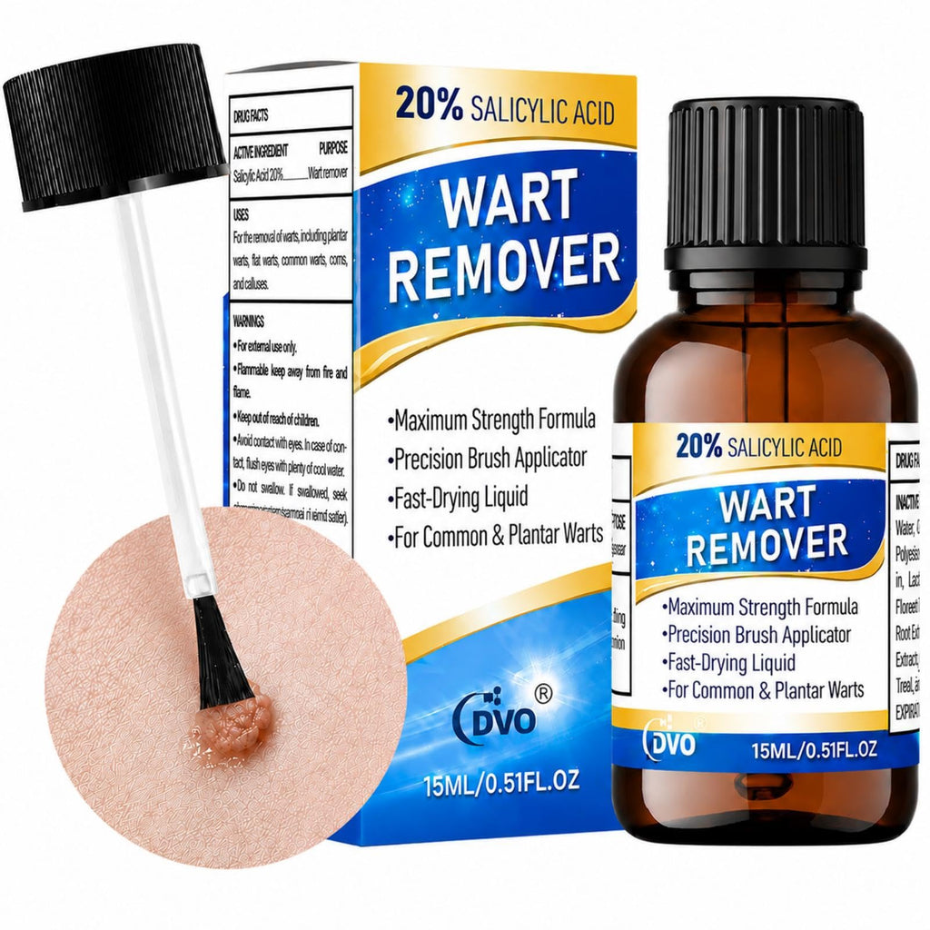 DVO Wart Remover, 20% Salicylic Acid Wart Remover Liquid – Fast Acting Wart Treatment with Precision Brush Applicator, Wart Remover for Hands, Feet & Body 15ml