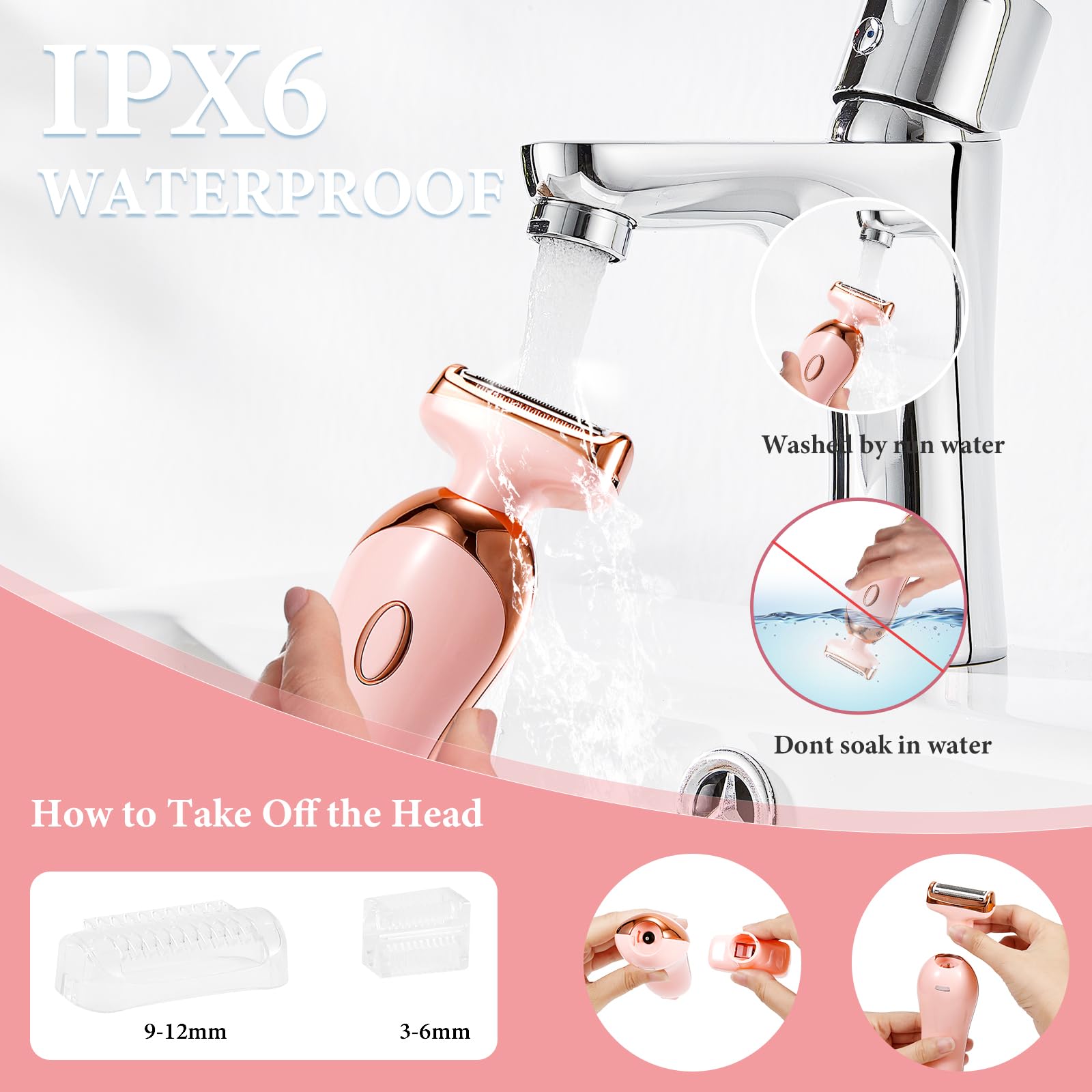 Electric Shaver for Legs Pubic Body Hair, 4 in 1 Bikini Trimmer for Women, Replaceable Lady Facial Nose Razor, IPX7 Waterproof Rechargeable Women's Grooming Kit