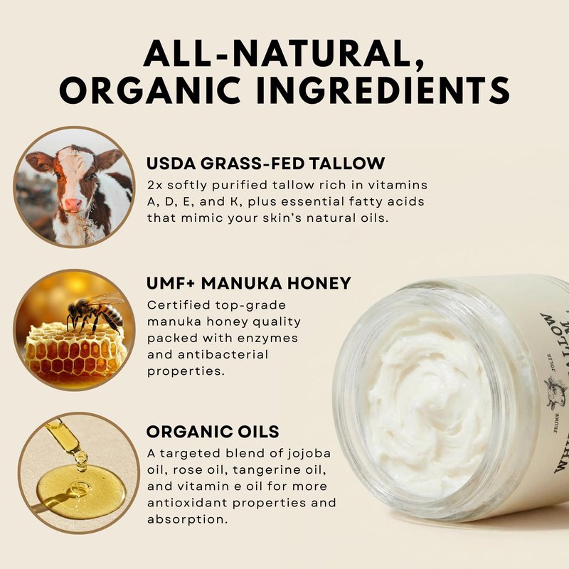 Whipped Grass-Fed Tallow Balm & Manuka Honey For Skin Face Body - Organic Jojoba & All-Natural Moisturizing Cream for Nourished, Soft Skin - Handmade All-Natural Moisturizer (2 Oz, Vanilla Butter)