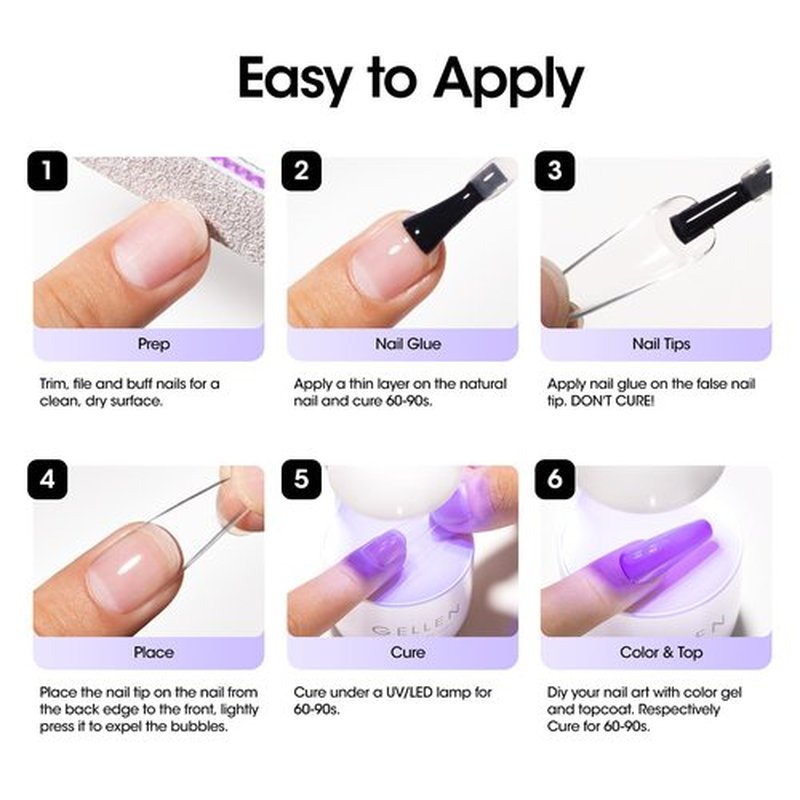 Gellen 2 Pcs Gel Nail Glue for Nail Tips, 4 in 1 UV Extension Glue for Acrylic Tips & Clear Press on Nails & False Nails, Base Gel, Rhinestone, U V Led Lamp Needed