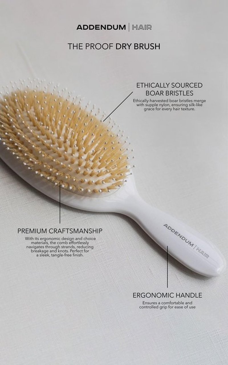 Luxury Hair Brush for Dry Hair – Boar Bristle & Soft Ballpoint Tip | Detangler Brush for Shine, Texture & Frizz Control – Addendum Hair Professional Salon Tool (White)