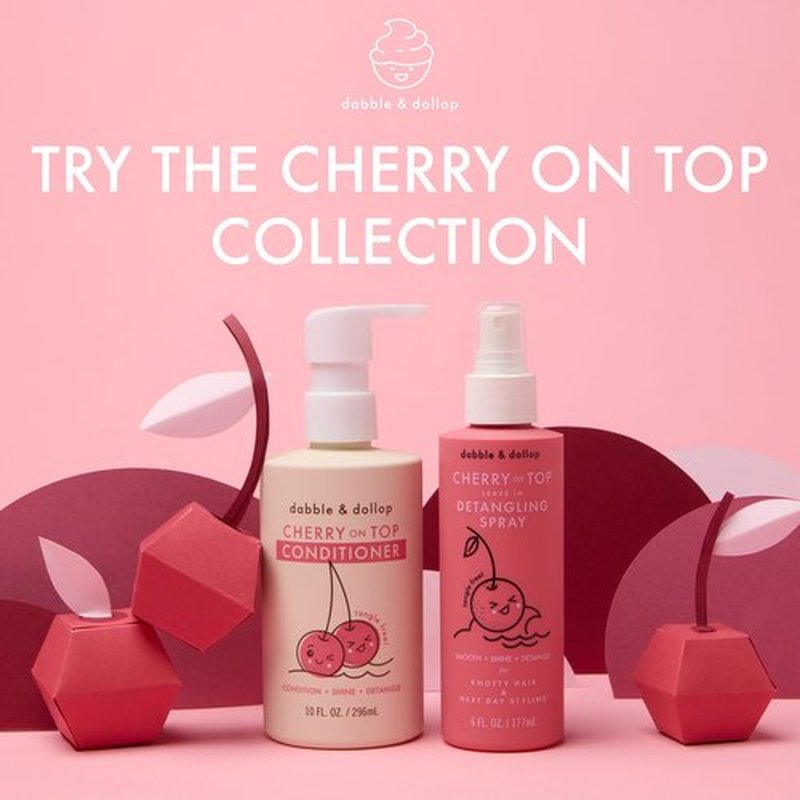 Dabble & Dollop Cherry on Top Conditioner - Natural Shine & Detangler for Kids, Paraben & Sulfate Free, Vegan, Gluten-free, Tear-Free (10oz, Pack of 2)