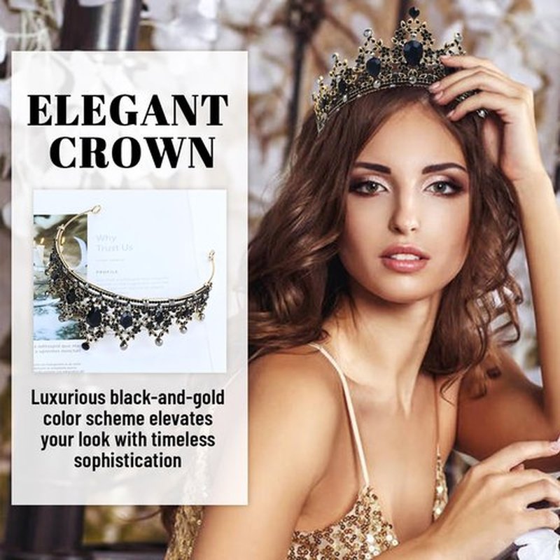 inSowni 2pcs Vintage Gothic Baroque Black Gold Crystal Rhinestone Crowns Tiaras Princess Queen Wedding Bridal Halloween Headbands Headpieces Hair Accessories with 4 Bobby Pins for Women Girls Brides