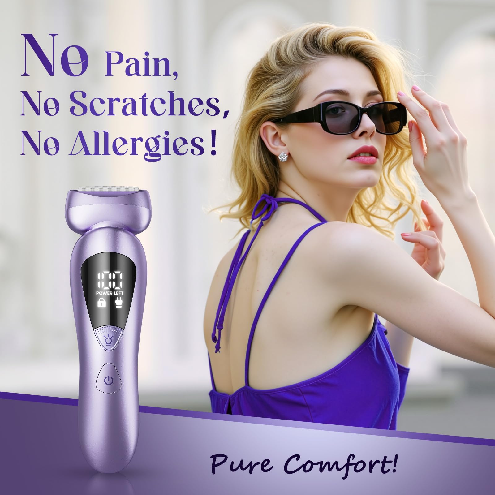 rategist Cordless Electric Razors for Women: Rechargeable Painless Bikini Trimmer for Body Hair - 𝐈𝐏𝐗𝟕 𝐖𝐚𝐭𝐞𝐫𝐩𝐫𝐨𝐨𝐟 Shaver with 𝐋𝐄𝐃 𝐃𝐢𝐬𝐩𝐥𝐚𝐲 for Face/Underarm/Leg Deep Purple