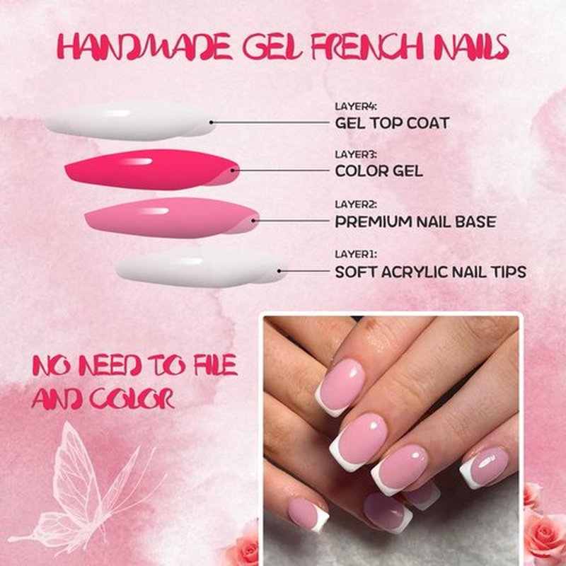 AddFavor White French Tip Press on Nails Short - 240pcs Pink Extra Short Square Fake Nails, Square Nails Press on Acrylic Nail Extension Nails Art DIY