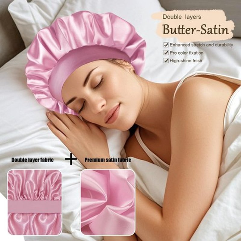 Doitory Satin Silk Bonnet for Sleeping, Soft Satin Lined Hair Bonnet for Women, Double Layer Sleep Nightcap for Natural & Curly Hair