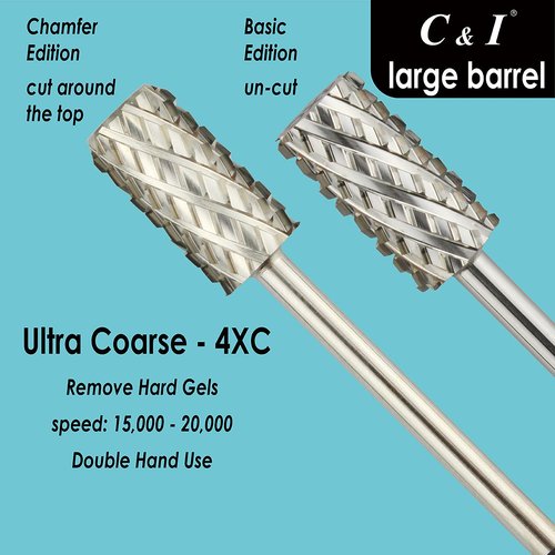 C & I Large Barrel Nail Drill Bit, Chamfer Edition, Professional E-File for Nail File Machine, Designed to Remove Nail Gels, Acrylics, and other nail color covers 3/32” (Ultra Coarse - 4XC)