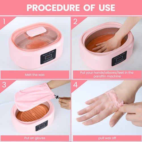 Ananelleo Paraffin Wax Machine for Hand and Feet - 3500ml Hot Wax Hand Wax Machine with 6 Pcs Paraffin Bath Wax, Auto-time and Keep Warm Paraffin Hand Wax Machine(Pink)