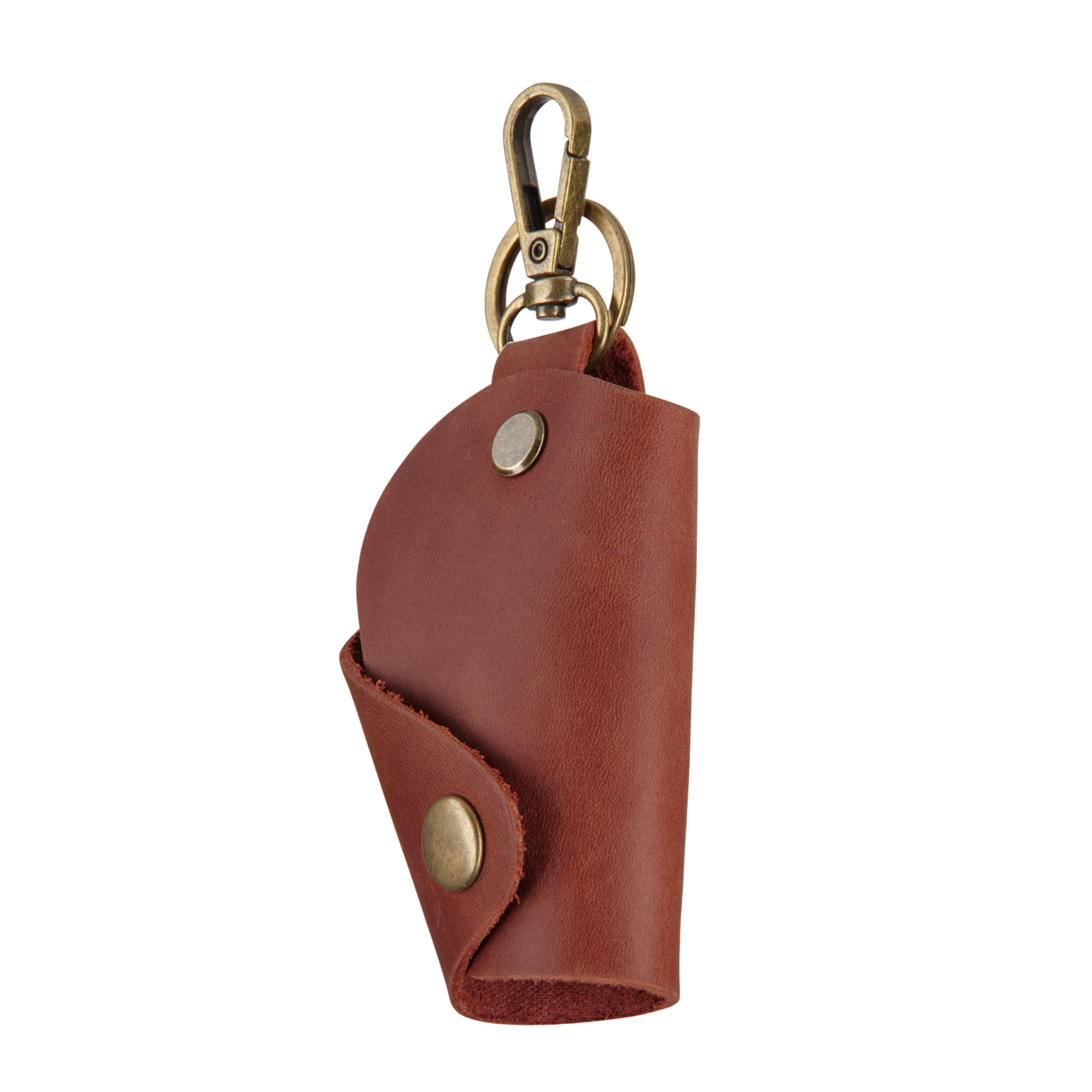 MAKYN Leather Wrap Keychain, Key Holder Pouch Keychain, Car Key Holder, Motorcycle Key Holder Organizer, Key Holder with Keyring (Cognac)