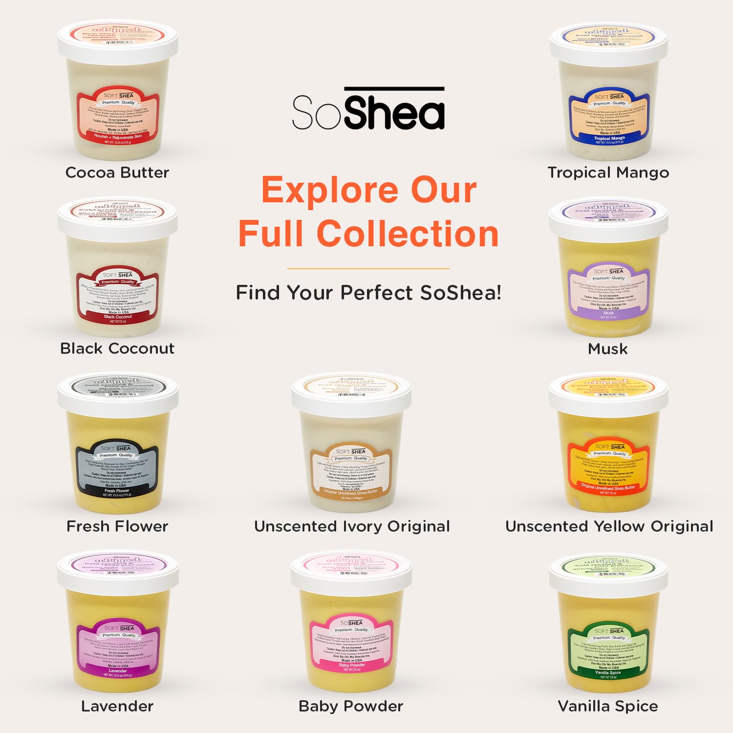 SoShea Whipped Shea Butter Unscented Ivory Original - Nourishes, Moisturizes & Renews | 100% African Pure Shea Butter | Cold-Pressed & Cold-Processed | No Dyes & Parabens | Vegan | 11.50oz / 326g