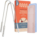 MasterMedi Tongue Scraper - 100% Stainless Steel Tongue Cleaner with Multicolor Travel Cases (2 Pack) for Fresh Breath