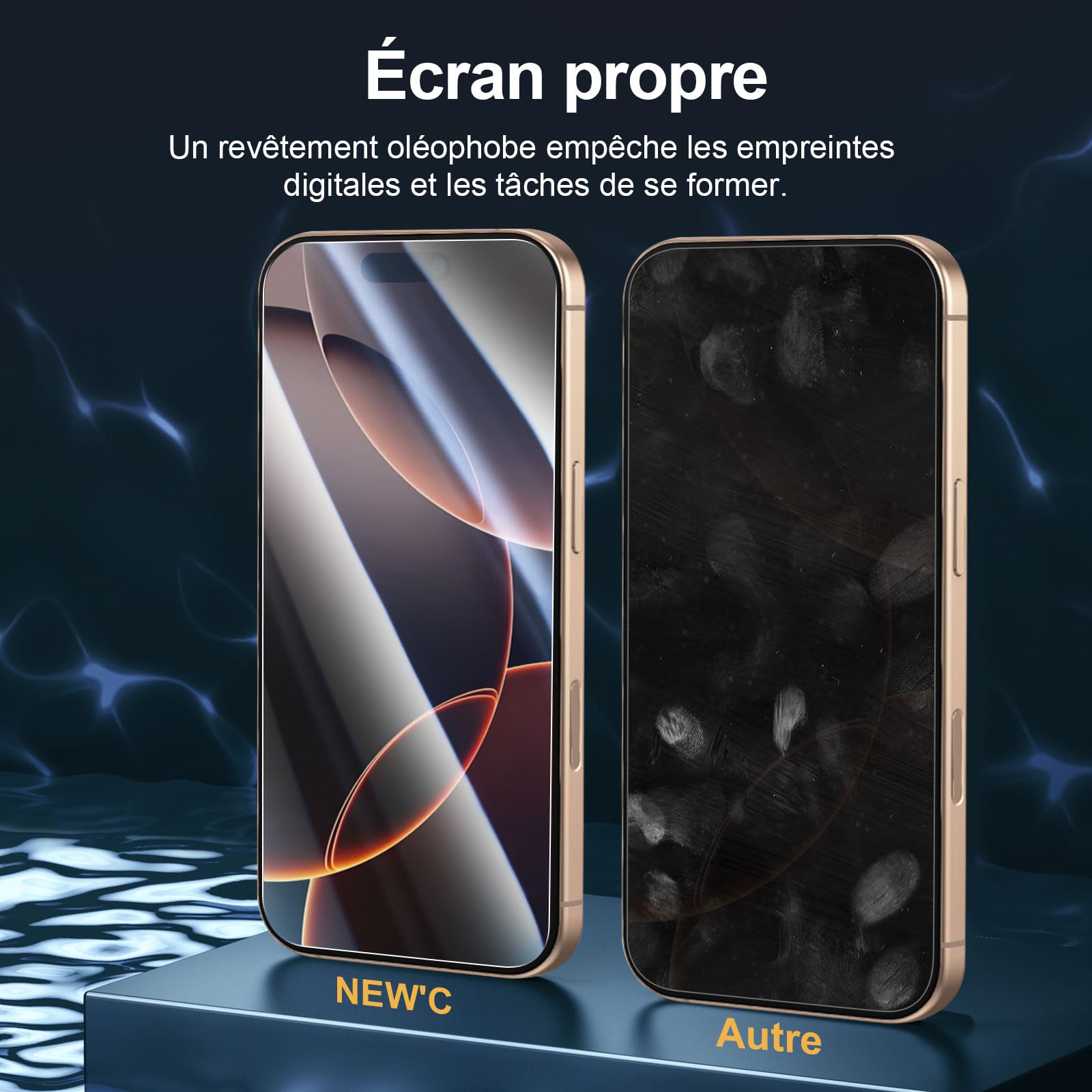 NEW'C 3 Pack Designed for iPhone 16 Pro, iPhone 17, 17 Pro Screen Protector (6.3 inches), Enhanced Tempered Glass Protection with easy installation tool included, Case Friendly