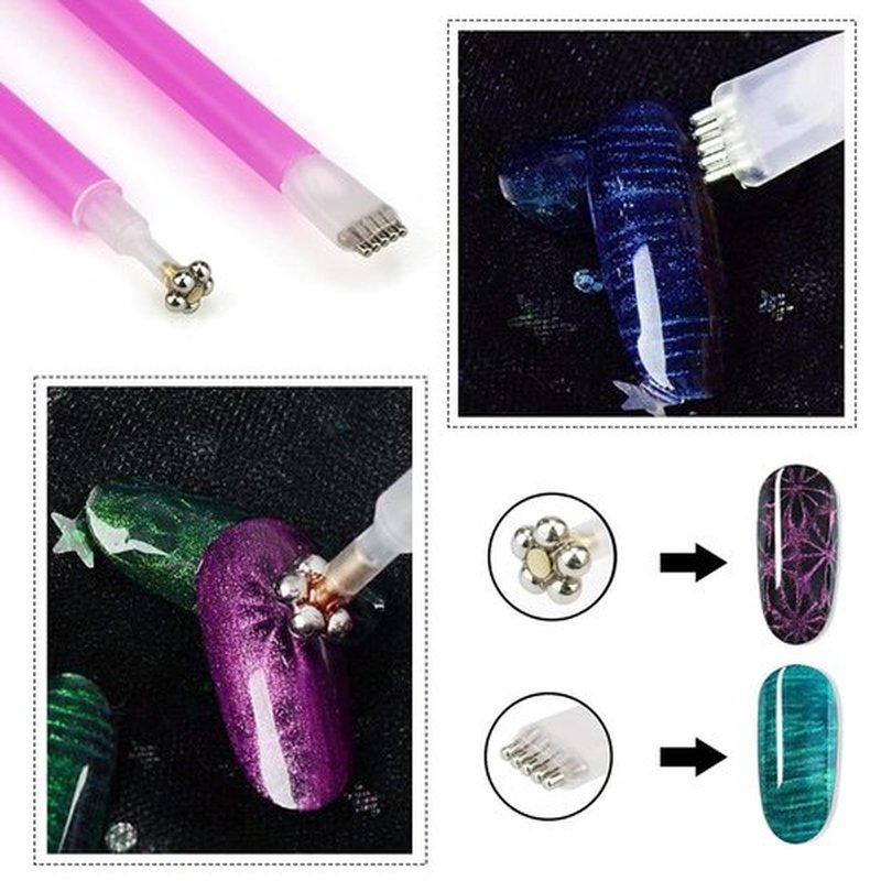 SILPECWEE 10Pcs Cat Eye Magnet for Nails Gel Nail Polish Magnet Wand Strong Magnetic Nail Polish Double-Headed Magnets Sticks Cat Eye Nail Design Tools Nail Art Accessories