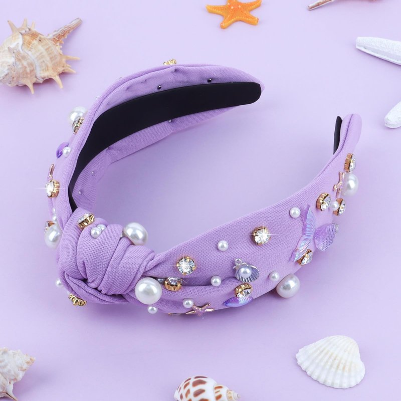 YARIEW Mermaid Knotted Headband for Women, Mermaid Birthday Decorations Seashell Hair Accessories, Starfish for Under the Sea Party Decorations Gifts (Purple)