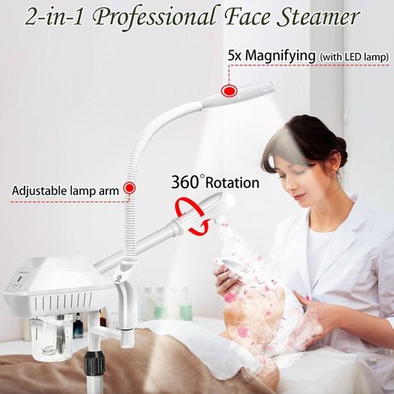 Skiennix Professional Facial Steamer - 2-in-1 Ozone Steamer with 5X Magnifying Lamp for Deep Hydration & Cleansing