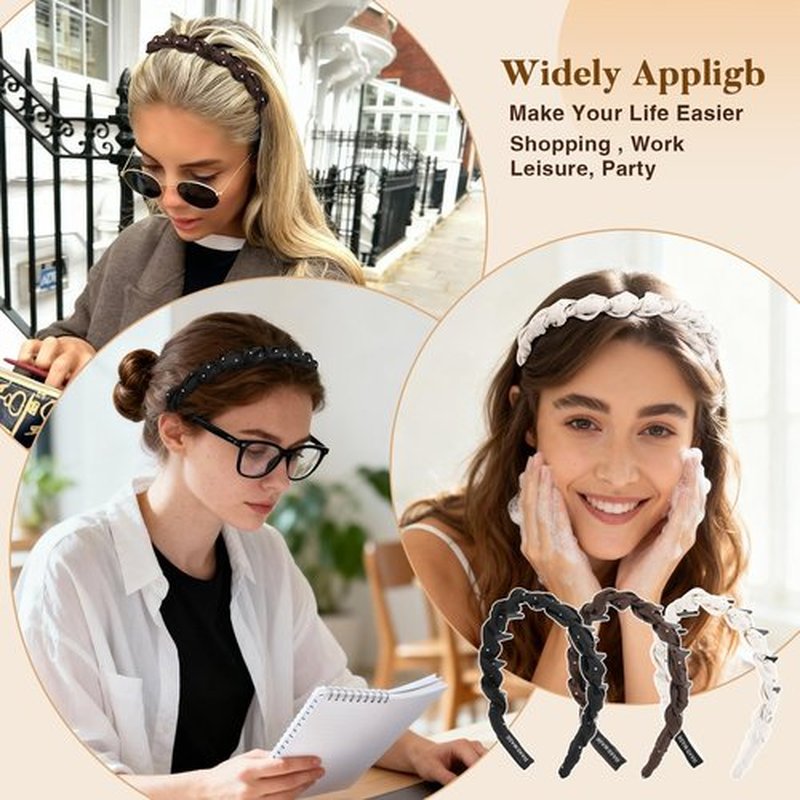3PCS Zig Zag Headbands for Women - Non Slip Wavy Headband with Teeth Thin Zigzag Head Bands for Girls, Plastic Hair Comb Headband for Casual, Workout, Hair Accessories for Valentine’s Day Gift