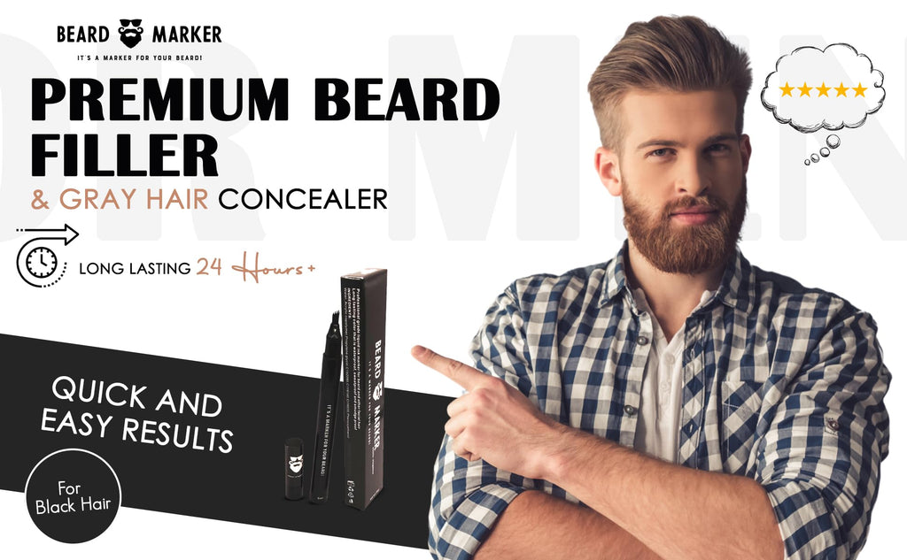 Beard Filler Pen by Beard Marker – ebony-elegance (Black) – Waterproof, Smudge-Proof Gray Beard Concealer, Quick-Dry, Professional Beard Touch-Up