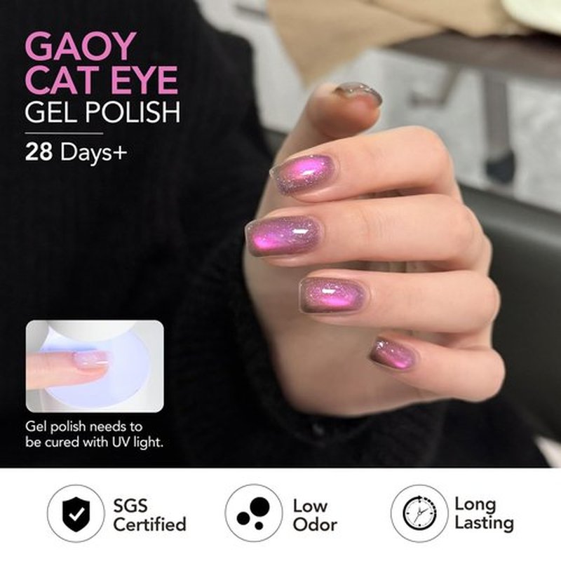 GAOY Cat Eye Gel Nail Polish Set, 6 Colors Blue Silver Pink Holographic Glitter Gel with Magnet, Soak Off UV Light Cure for Nail Art, Aurora Reverie