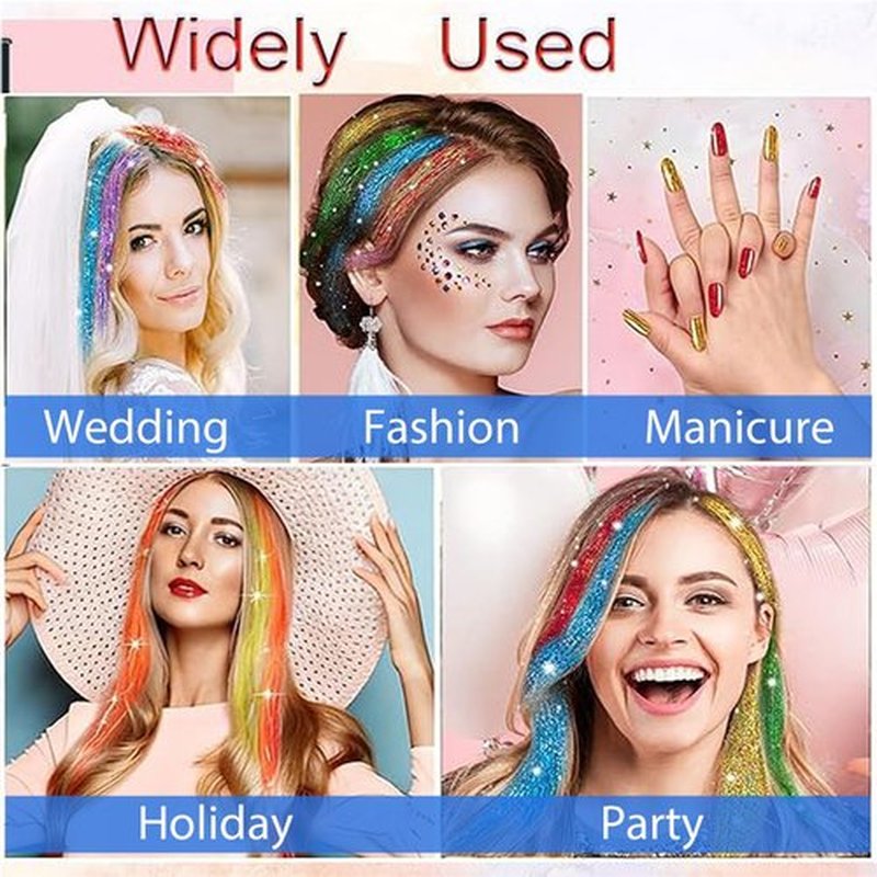 Celinabella Light Purple Violet Lavender Clip in Hair Tinsel,70 Strands Per Piece, 23 Inches, Heat Resistant Glitter Hair Extension, Includes Comb Hair Bow for Women for Party Cosplay Daily