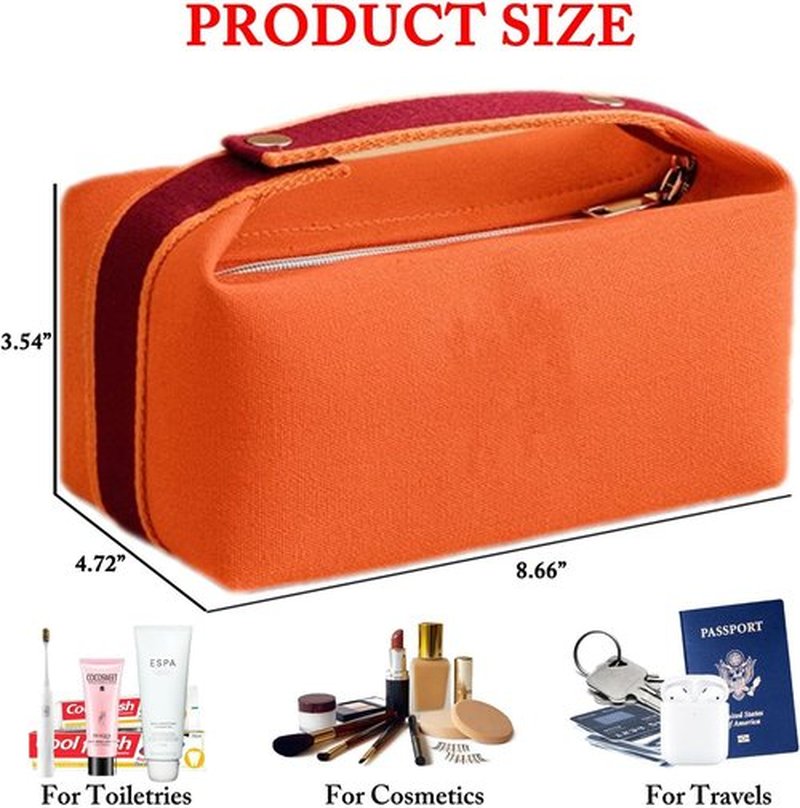 Fammart Travel Makeup Bag - Waterproof Canvas Organizer Case for Women | Large Toiletry & Skincare Pouch