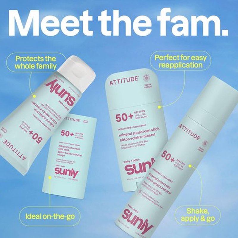 ATTITUDE Baby Mineral Sunscreen Lotion SPF 50 - Lightweight, Water-Resistant, Non-Greasy, 3 Oz