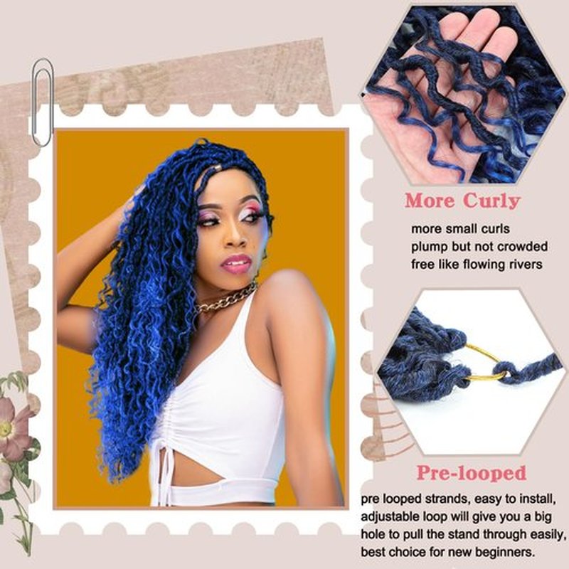 8 Packs Blue Goddess Faux Locs Crochet Hair for Black Women Pre-looped Long Bohemian River Locs Crochet Hair with Curly Ends Soft Locs Crochet Braids(30Inch, TBlue#, 8Packs)