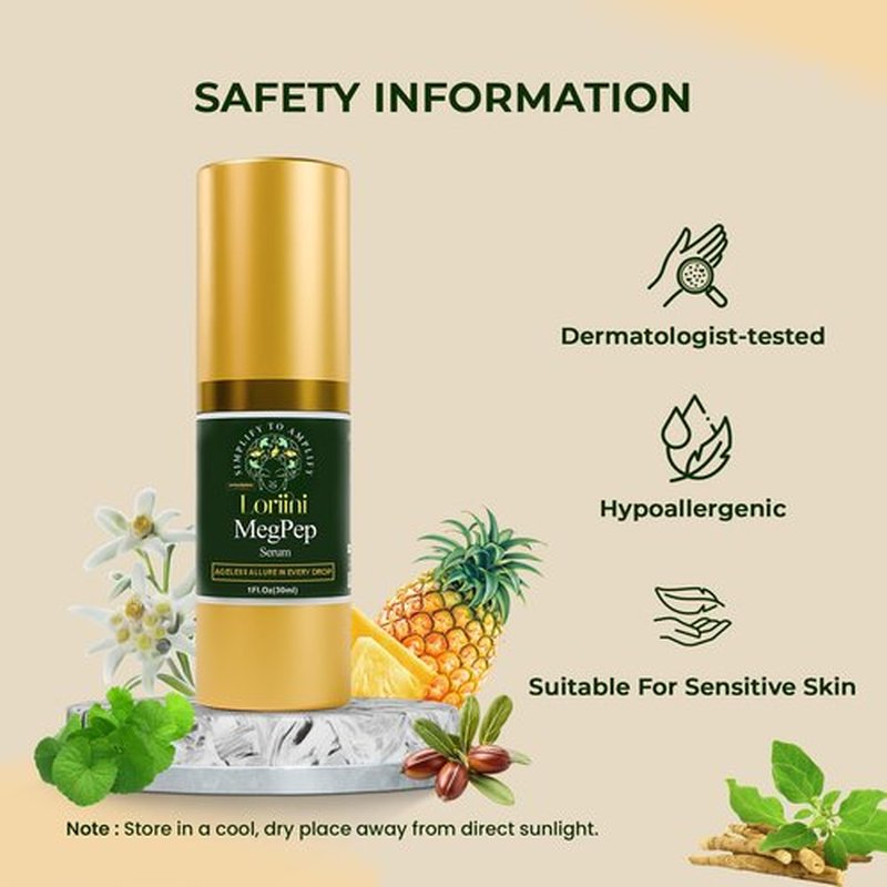 Loriini MegPep Hyaluronic Acid Serum Multi-Peptide Anti-Aging Serum with Ceramides, Gold for Hydration, Wrinkles, Fine Lines, Firming, Brightening Plumping Care for Sensitive Skin Paraben-Free 1 Fl oz