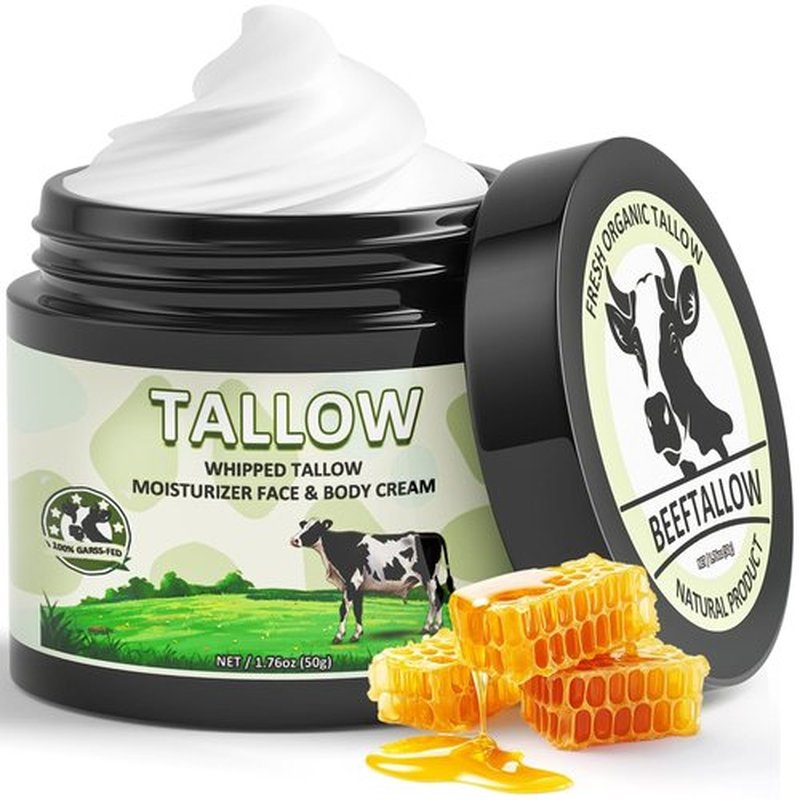 MINIBIRD Beef Tallow for Skin, Whipped Tallow and Honey Balm Cream, 100% Organic Grass-Fed Beef Tallow for Face, Tallow Face Moisturizer Body Lotion with Raw Honey, Unscented