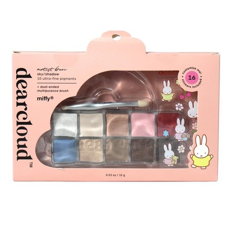 dearcloud Miffy Sky/Shadow - Eye Shadow Palette Makeup with 10 Ultra-Fine Pigments & Dual-Ended Eyeshadow Brush (Artist Bun)