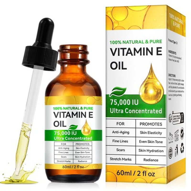 Pegciz Vitamin E Oil for Skin, Hair & Face -75000 IU, Natural, Pure & Organic Vitamin E Drop Liquid for Scars, Nails, Scalp, Bath & Body Oil, Moisturizing Dry Skin, 2Oz
