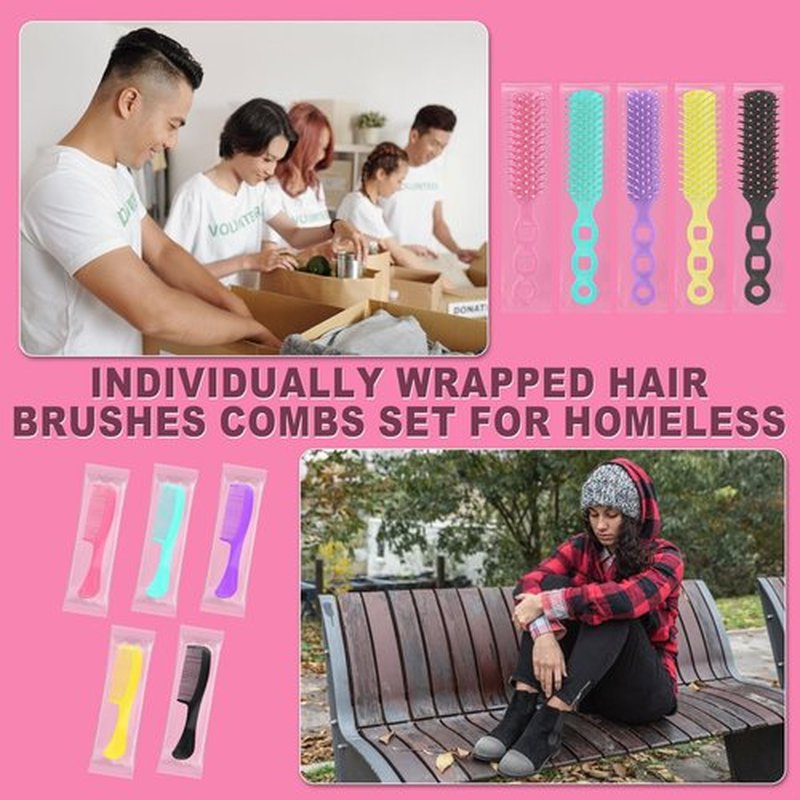 Hair Brush and Combs Bulk Individually Wrapped for Homeless,Disposable Hair Combs Bulk Hair Brushes Detangling Hairbrush for Women Shelter Nursing Hotel Church Charity Supplies50