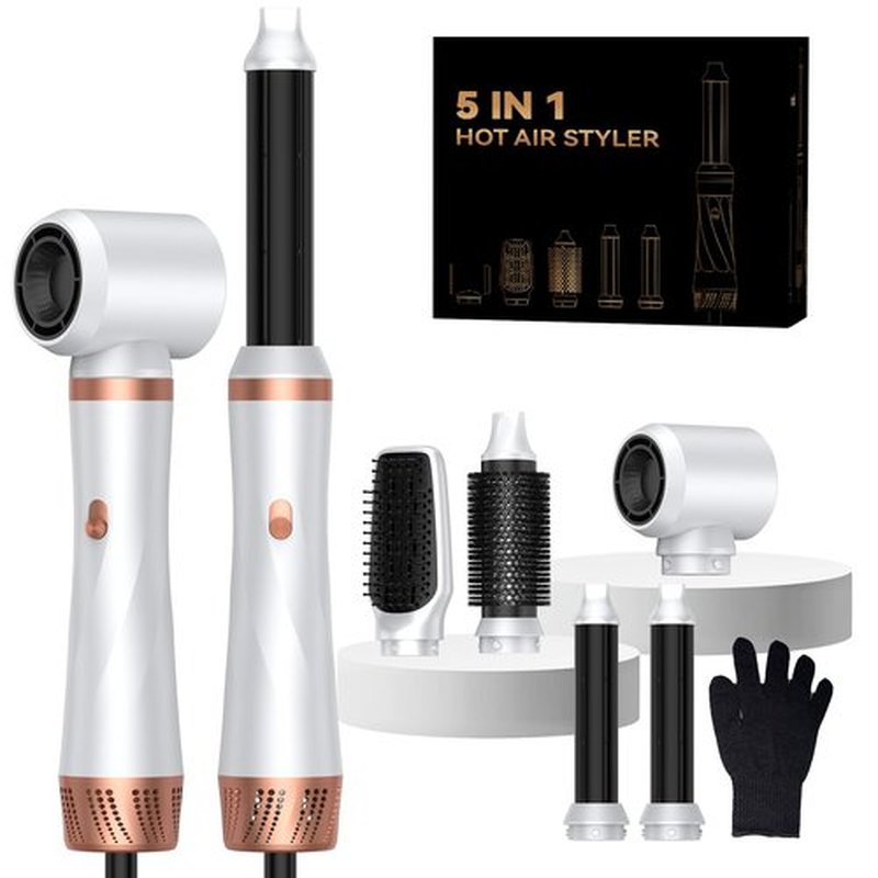 Hair Dryer Brush 5 in 1, Blow Dryer Brush Set with Air Curler Wrap Hair Styler, Negative Ionic Blow Dry Brush, Detachable Hair Tool for Curling, Volumizer,Straightener,Drying