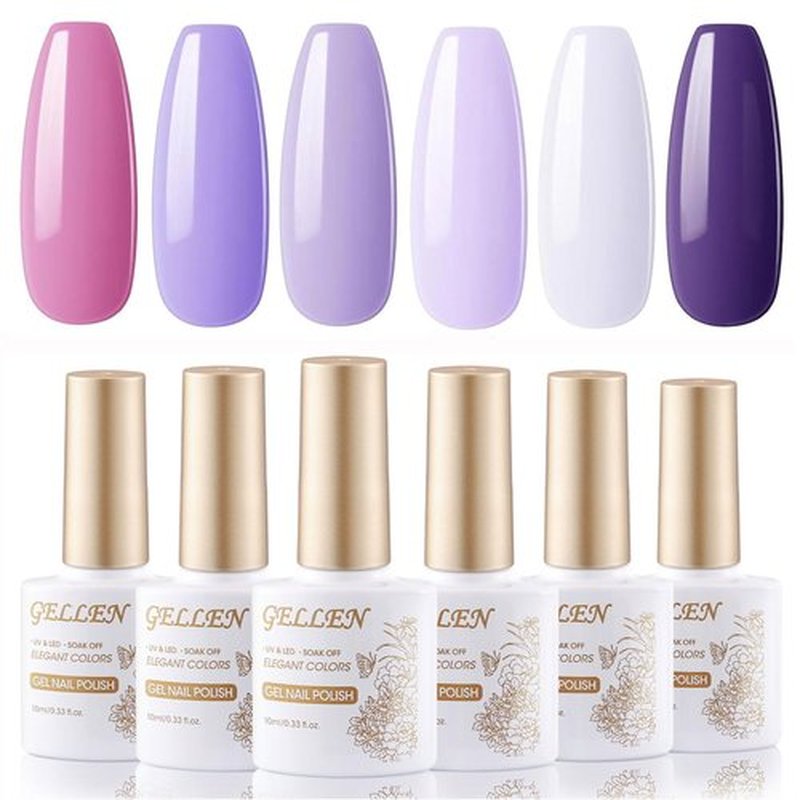 GELLEN Gel Nail Polish Set 6 Colors Light/Dark Royal Purple Pink Gel Polish Serene Lavender Soak off Nail Lamp Gel Polish Spring Violet Orchid Nail Gel Kit DIY Manicure Set for Girl Popular Gift