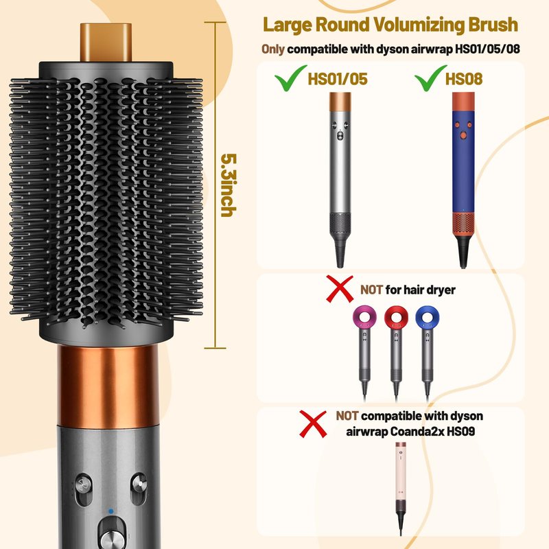 ZEPHBLOW Upgraded Large Round Volumizing Brush for Dyson Airwrap Attachments, 3-Inch Large Barrel Round Brush Attachment Compatible with Airwrap HS01/05/08, Flexible Bristles for Volume Smooth Curling