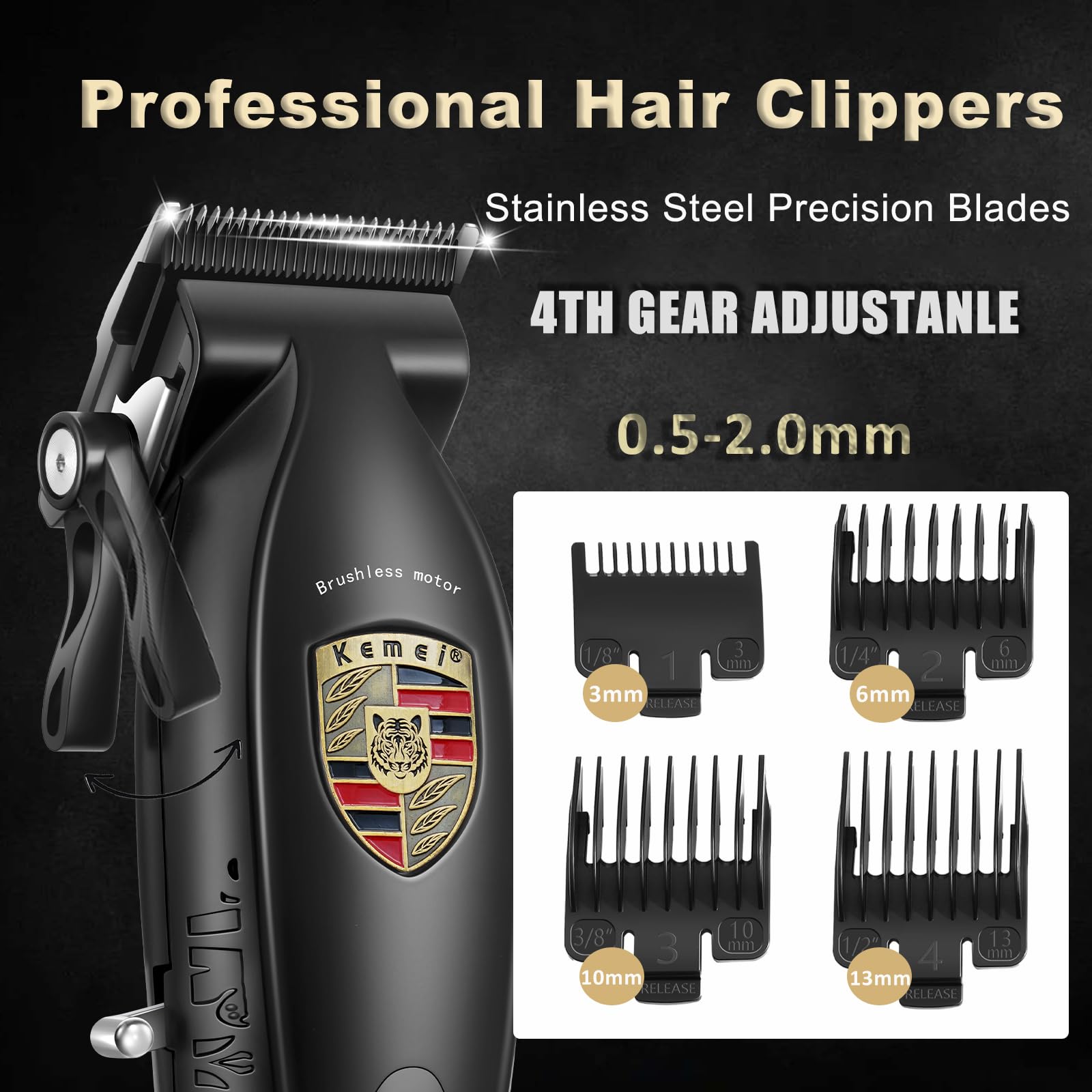 KEMEI Hair Clippers for Men Professional, Barber Clippers for Hair Cutting & Grooming, Cordless Beard Trimmer with Charging Base LED Display KM-2230 Black