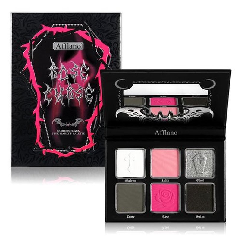 Afflano Goth Pink Eyeshadow Palette, Black Silver Pink Smokey Eyes Makeup Eyeshadow Pallet With Mirror, for Goth Girls Women Long Lasting Daily Valentine makeup, Emo Halloween Clown SFX Gothic Looks