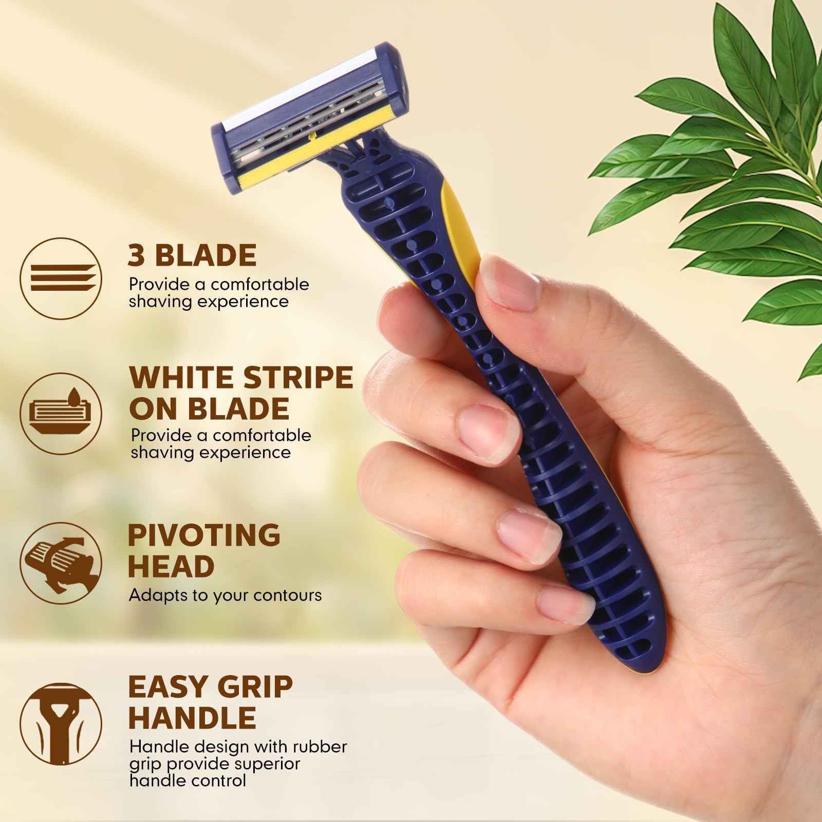 Leriton 40 Pcs Men's Disposable Razors Bulk 3 Blade Sensitive Skin Head Shaving Razor for Travel Hotel Saunas Spa Donations Collective Use Daily