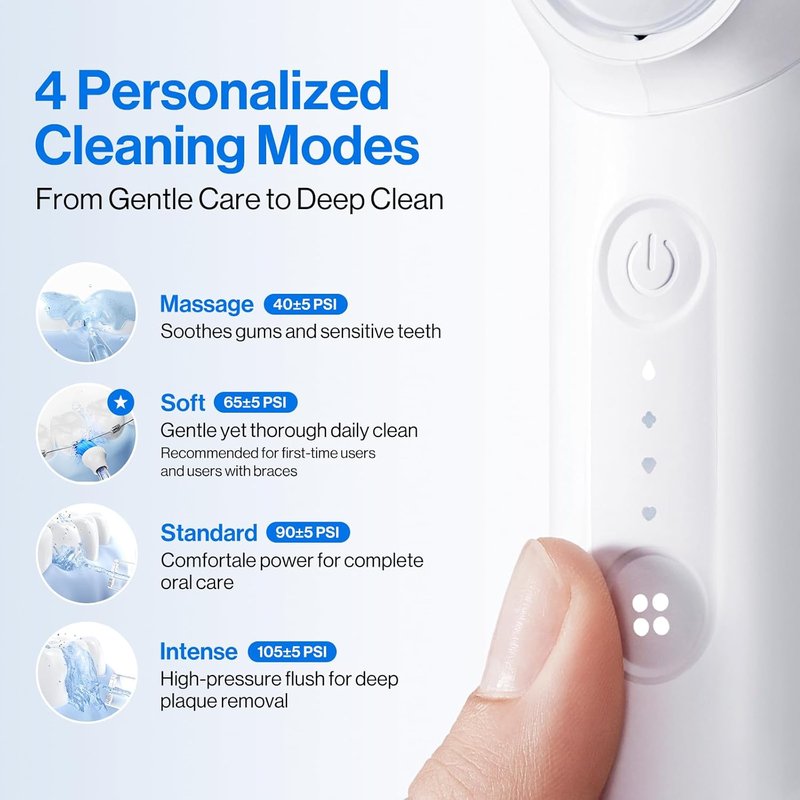 Usmile C10 Portable Water Flosser - Travel-Friendly Design, 95-Day Battery Life, 4 Modes, 180ml Tank | IPX7 Waterproof, Ideal for Braces & Sensitive Gums (White)