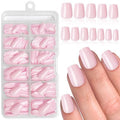 LoveOurHome 288pc Coffin Press on Nails Short Fake Nails with Glue Tabs, Light Pink Glue on Nails Press on Nails Women Acrylic Nails XS Coffin Fake Nails Short False Nails Kids Artificial Fingernail