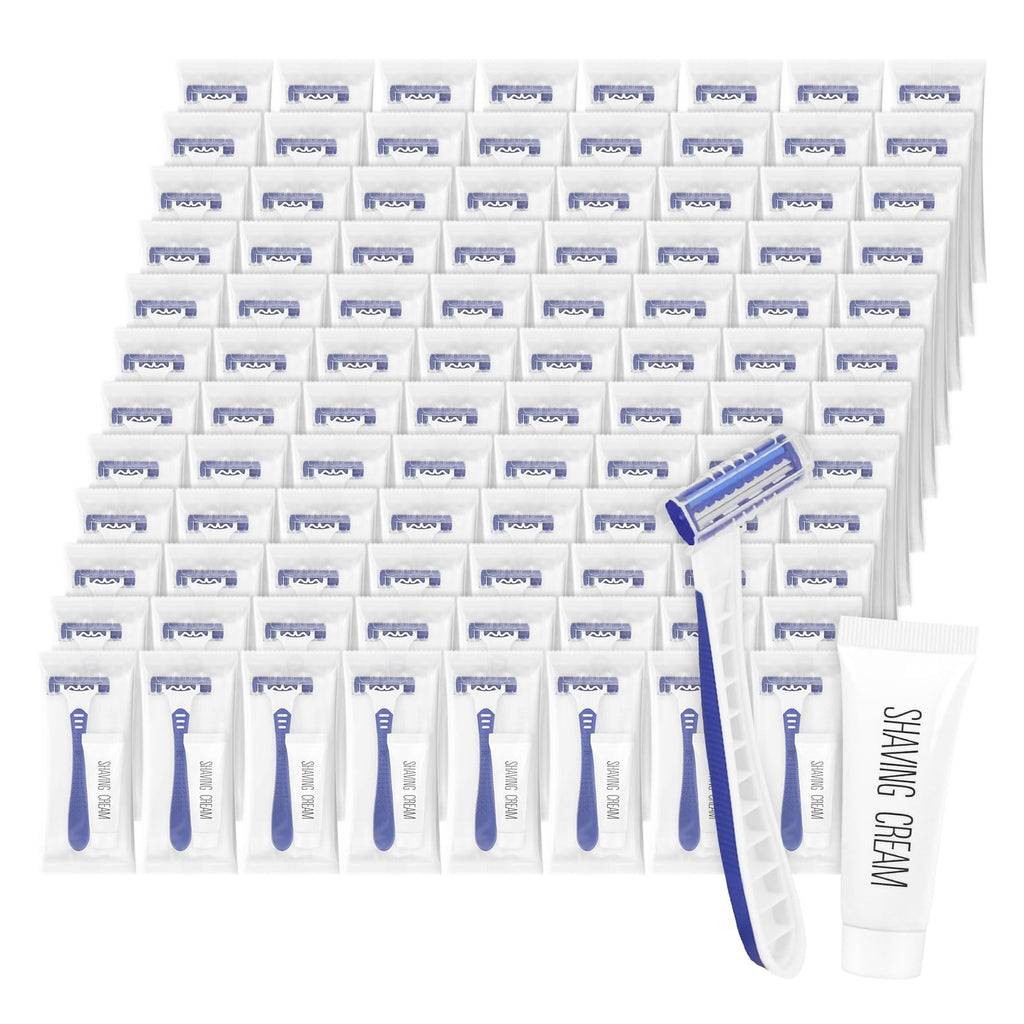 Disposable Razors Bulk, Razors Individually Wrapped Bulk, Travel Razors Bulk With 10g Shaving Cream For Hotels, Shelters, Homeless, Nursing Homes, Charities, Churches (Blue,50-PACK)