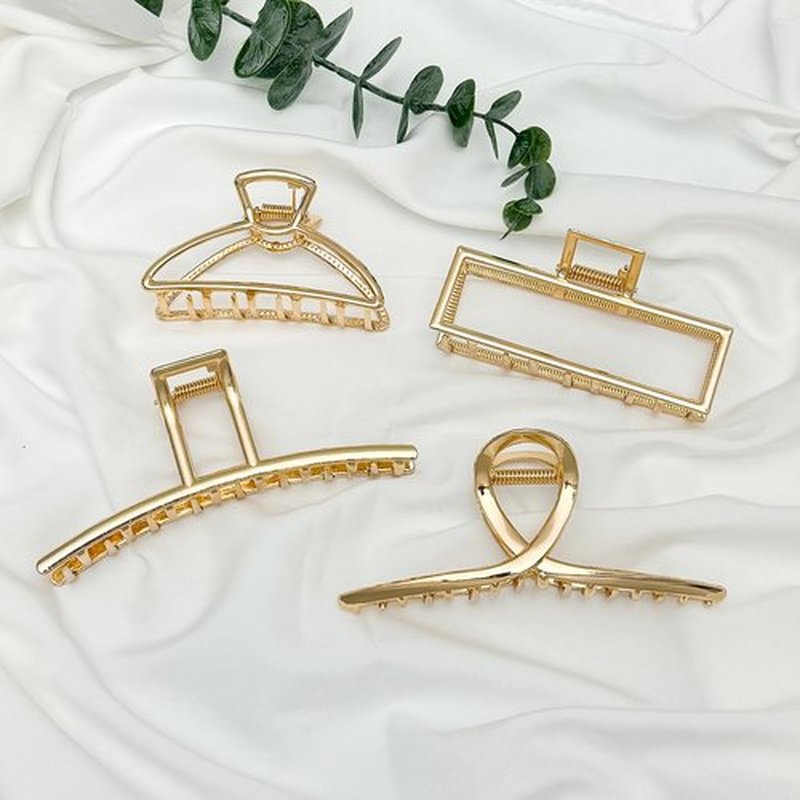 Parcce 4 Pack Large Metal Hair Clips for Thin to Thick Curly Hair, 4.3 Inch Big Nonslip Gold Color Clamps, Perfect Fashion Jaw Claw Hair Styling Accessories for Women and Girls, Christmas Gifts