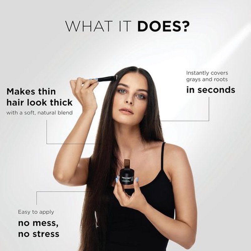 THICK FIBER Root Touch Up Powder - Water & Sweat Resistant Hair Loss Concealer Set for Women | Includes Brush (Black)