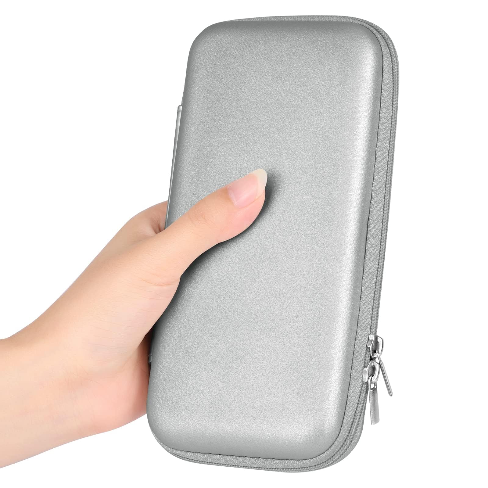 iMangoo Travel Essential Electronics Organizer Pouch Charger Case, Shockproof Dual Zipper Power Bank Cables Tech Accessories Purse, Men & Women Travel Must Have Storage Bag, 6.5x3.2x1 inch Silver