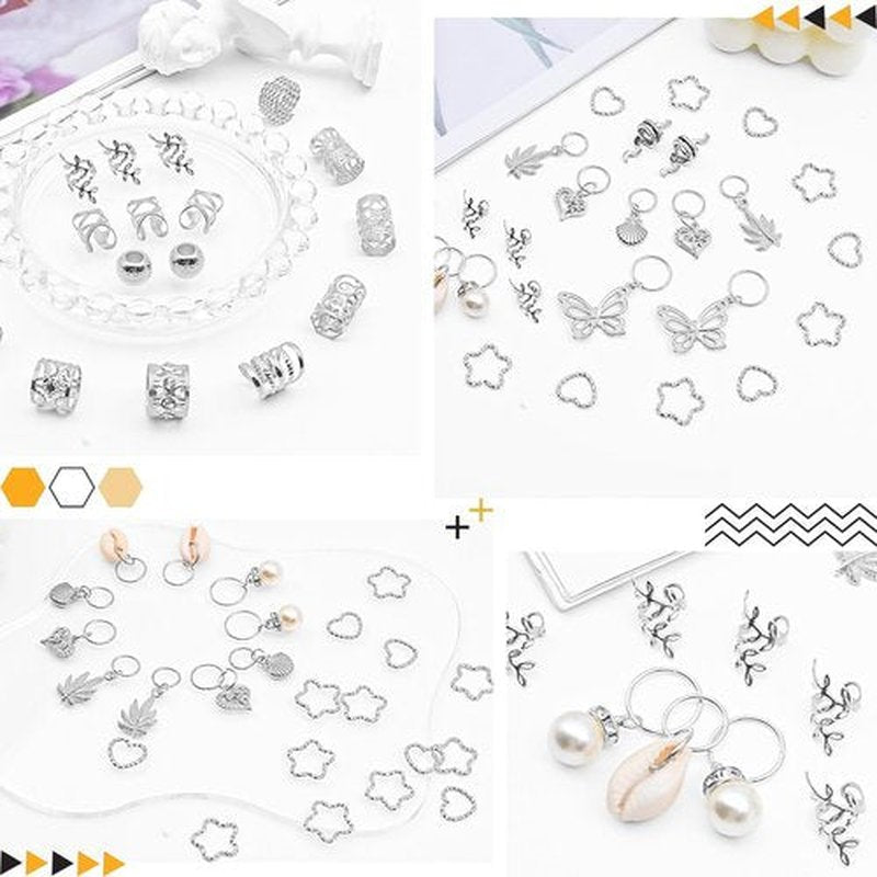236PCS Silver Hair Accessories: Jewelry and Charms for Braids, Rings, and Cuffs - Ideal for Dreadlocks, Locs and Raves