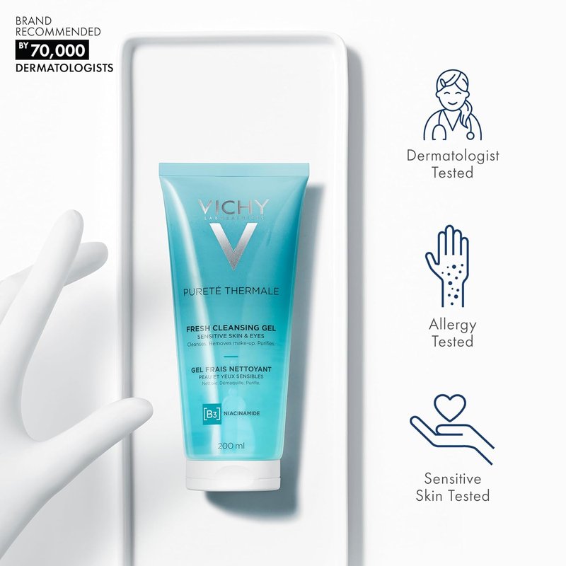 VICHY Pureté Thermale Fresh Cleansing Gel - Gentle Makeup Remover With Glycerin & Niacinamide, 6.7 oz