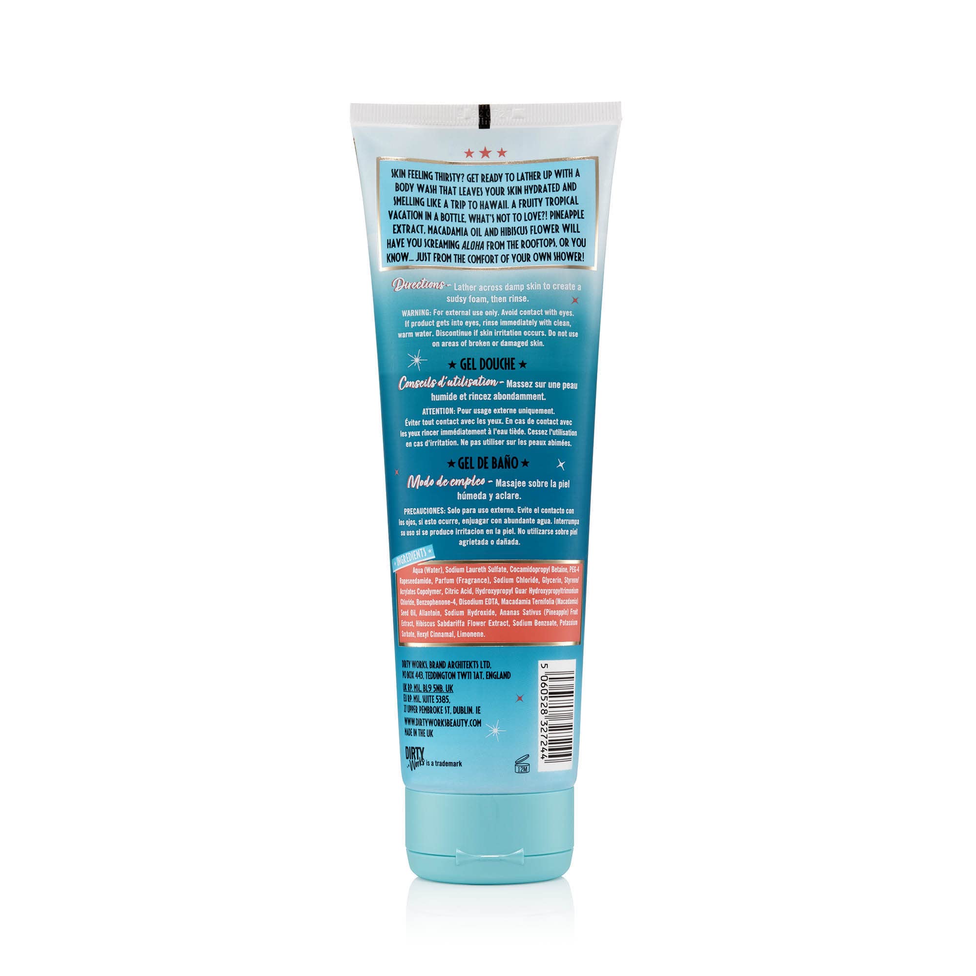 Dirty Works Moisture Miracle Hydrating Body Wash, Luxury Tropical Shower Gel, 280ml