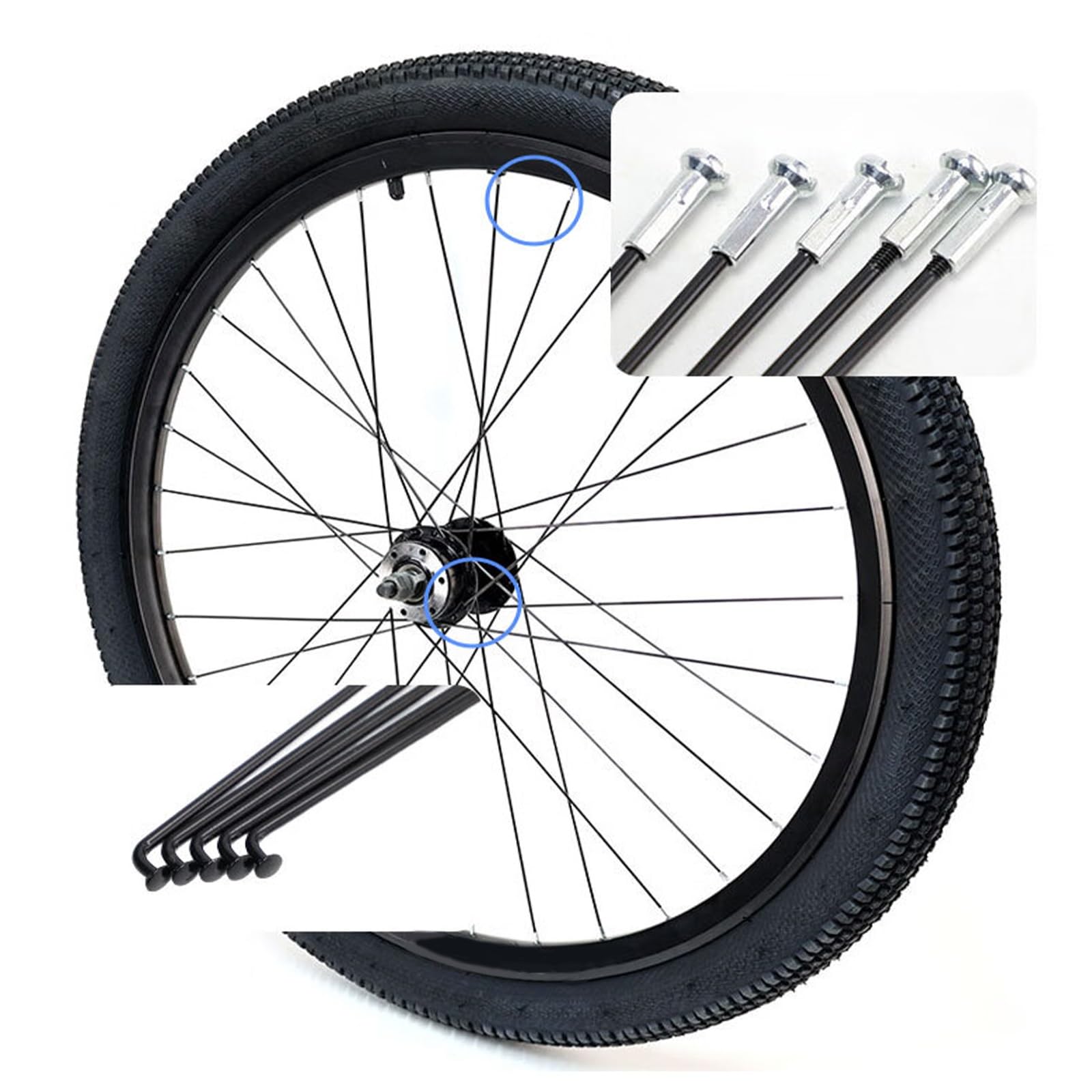 Stainless Steel Spokes and Nipples Bike Spokes，12G Bike Wheel Spokes Carbon Steel Black 10pcs for Mountain Bike Road Bike