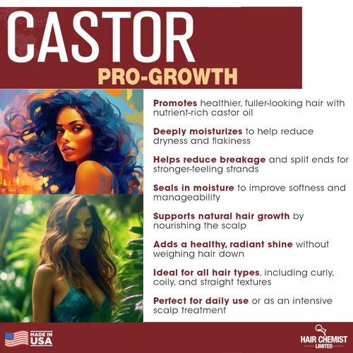Hair Chemist Pro-Growth Natural Castor Hair Oil, Large 12 oz. - Strengthening & Growth Stimulator for Hair Growth