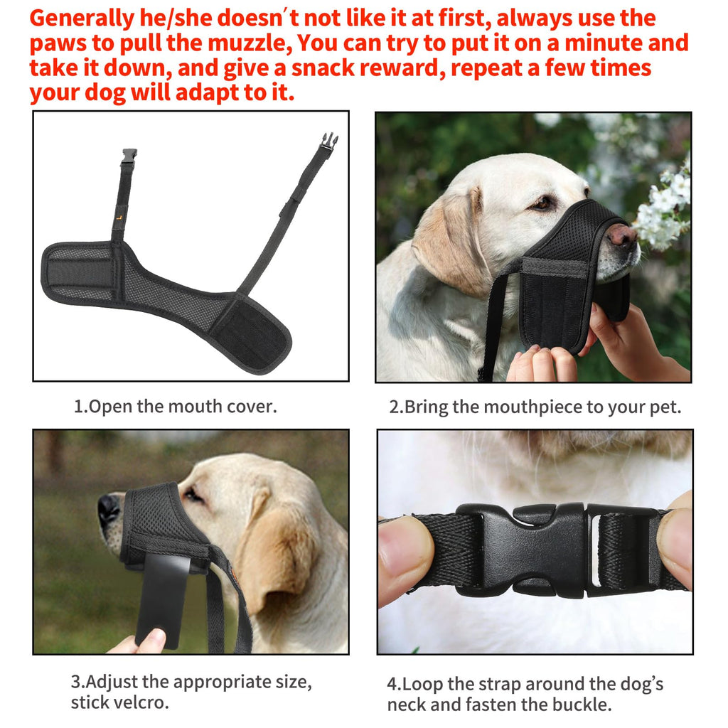 HEELE Dog Muzzle,Soft Nylon Muzzle Anti Biting Barking Chewing,Air Mesh Breathable Drinkable Adjustable Loop Pets Muzzle for Small Medium Large Dogs 4 Colors 4 Sizes (Black, S)