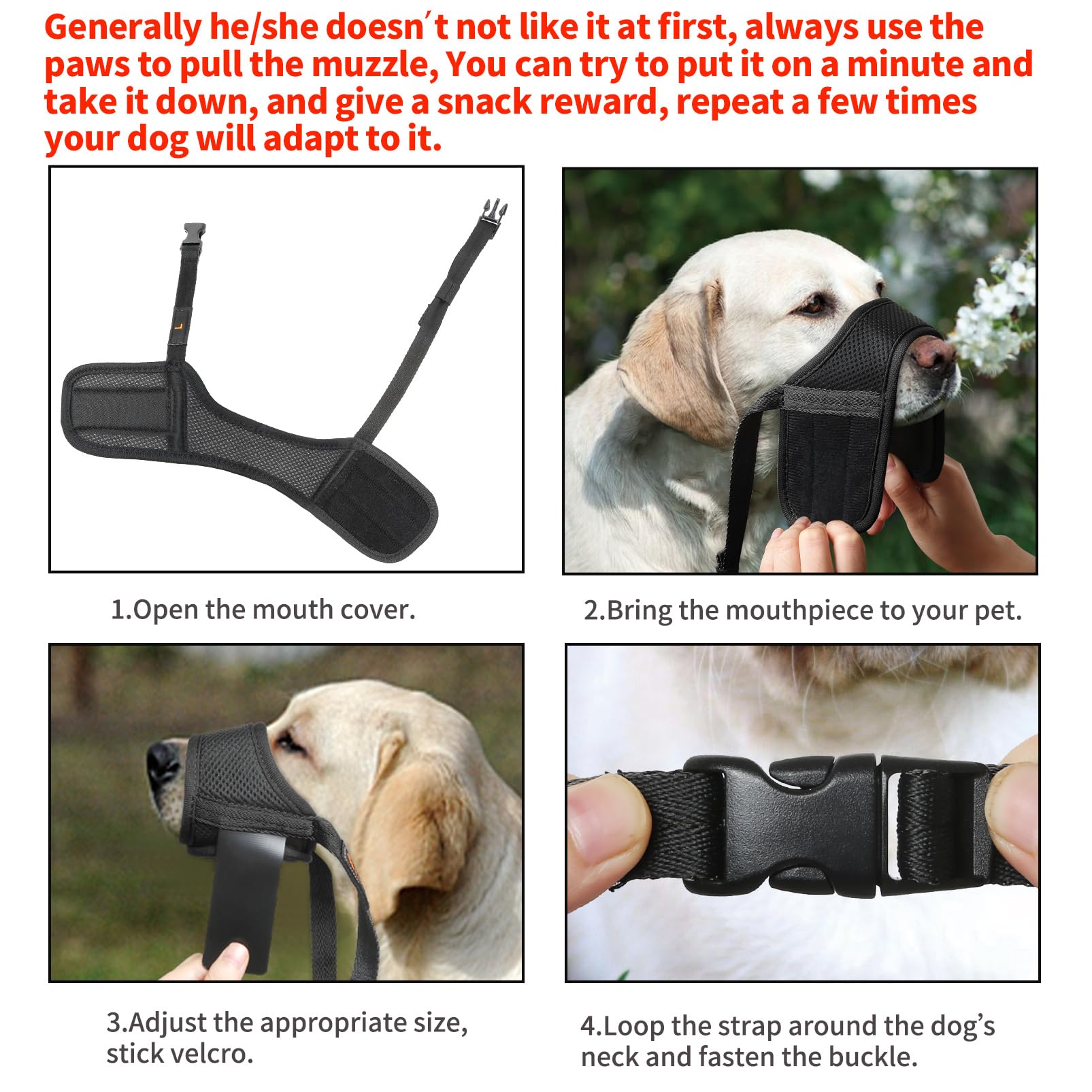 HEELE Dog Muzzle,Soft Nylon Muzzle Anti Biting Barking Chewing,Air Mesh Breathable Drinkable Adjustable Loop Pets Muzzle for Small Medium Large Dogs 4 Colors 4 Sizes (Black, S)